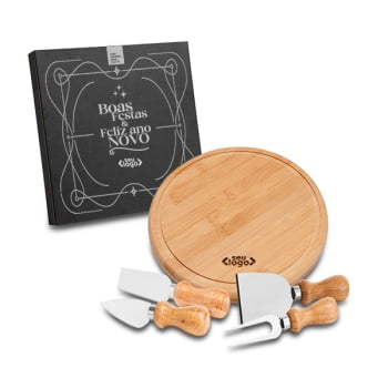 Kit Queijo Personalizado 5 Peças Bambu / Madeira / Inox SMPD-15043 Brindes Personalizados