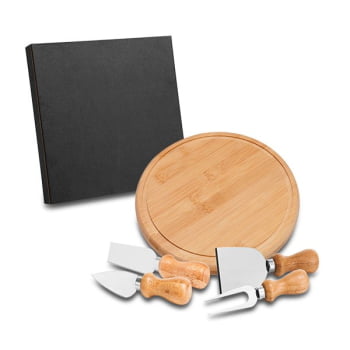 Kit Queijo Personalizado 5 Peças Bambu / Madeira / Inox SMPD-15043 Brindes Personalizados