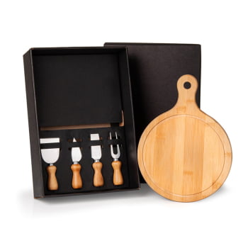 Kit Queijo Personalizado 5 Peças Madeira / Inox SMKT-90100 Brinde Personalizado