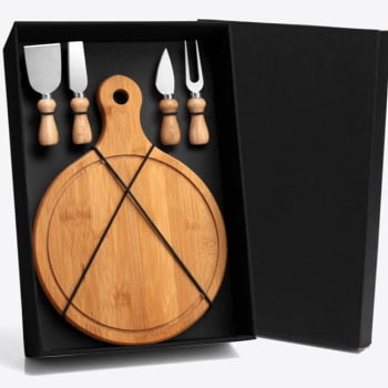 Kit Queijo Personalizado 5 Peças Madeira / Inox SMKT-90100 Brinde Personalizado