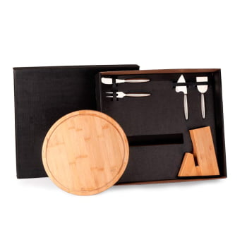 Kit Queijo Personalizado 6 Peças Bambu / Inox SMKT-90161 Brindes Personalizados