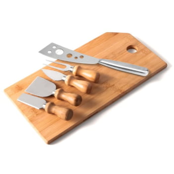 Kit Queijo Personalizado 6 Peças Bambu / Madeira  SMKT-90023 Brinde Personalizado