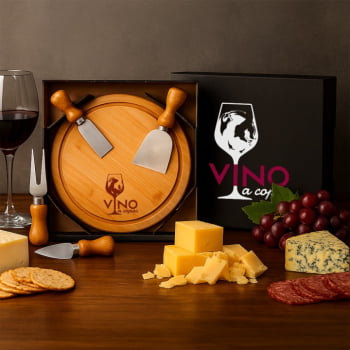 Brinde Natal Final de Ano Personalizado Kit Queijo Bambu / Madeira e Inox SMPD-15043