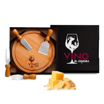 Brinde Natal Final de Ano Personalizado Kit Queijo Bambu / Madeira e Inox SMPD-15043