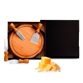 Brinde Natal Final de Ano Personalizado Kit Queijo Bambu / Madeira e Inox SMPD-15043