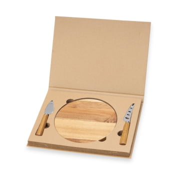 Kit Queijo Personalizado com Caixa 3 Peças X18631 Brindes Personalizados