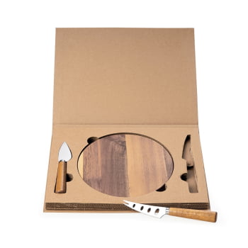 Kit Queijo Personalizado com Caixa 3 Peças X18631 Brindes Personalizados