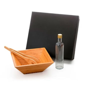 Kit Salada Personalizado Bambu / Vidro 2 Peças SMKT-90168 Brindes Personalizados