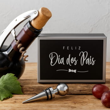 Brinde Presente Dia dos Pais Personalizado Kit Vinho 2 Peças Saca Rolhas e Rolha Zinco SP94191-PAI