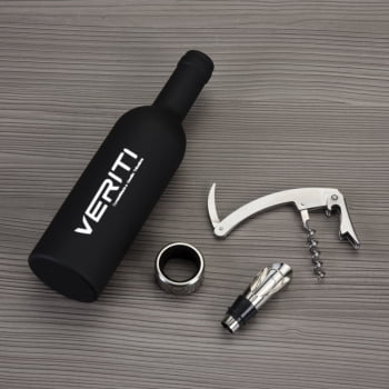 Brinde Presente Dia dos Pais Personalizado Kit Vinho Saca Rolha Bico Condutor Wine Collar 3 Peças X11871-PAI