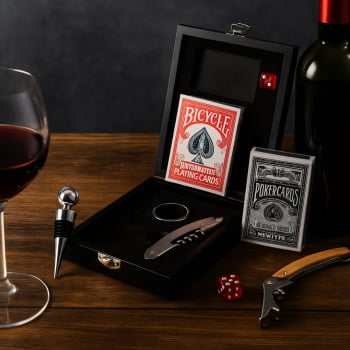 Brinde Presente Dia dos Pais Personalizado Kit Vinho Saca Rolha Bico Condutor Wine Collar Tampa de Bico Jogo Baralho X08128-PAI