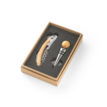 Kit Vinho Personalizado 2 Peças Saca Rolhas e Rolha Metal SP94328 Brindes Personalizados