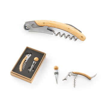 Kit Vinho Personalizado 2 Peças Saca Rolhas e Rolha Metal SP94328 Brindes Personalizados