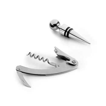 Kit Vinho Personalizado 2 Peças Saca Rolhas e Rolha Zinco SP94191 Brindes Personalizados