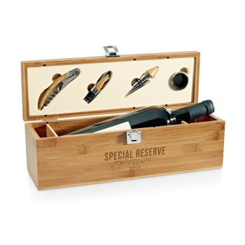 Kit Vinho Personalizado 4 Peças Saca Rolhas, Gargantilha, Salva Gotas e Rolha Metal SP94189 Brindes Personalizados