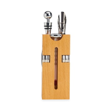 Kit Vinho Personalizado Saca Rolha Bico Condutor 2 Wine Collar Cortador de Lacre Termômetro Bico Condutor 6 Peças X14579