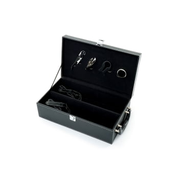 Kit Vinho Personalizado Saca Rolha Bico Condutor Cortador de Lacre Wine Collar Maleta Couro 2 Garrafas X03494 Brindes Pe