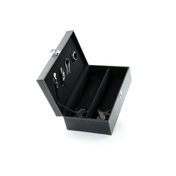Kit Vinho Personalizado Saca Rolha Bico Condutor Cortador de Lacre Wine Collar Maleta Couro 2 Garrafas X03494 Brindes Pe