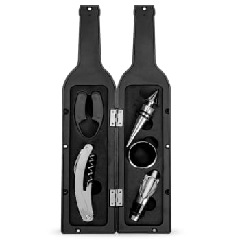 Kit Vinho Personalizado Saca Rolha Bico Condutor Wine Collar Cortador de Lacre 5 Peças X11870 Brinde Personalizado