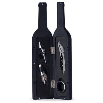 Kit Vinho Personalizado Saca Rolha Bico Condutor Wine Collar Tampa de Bico 4 Peças X12384 Brindes Personalizados