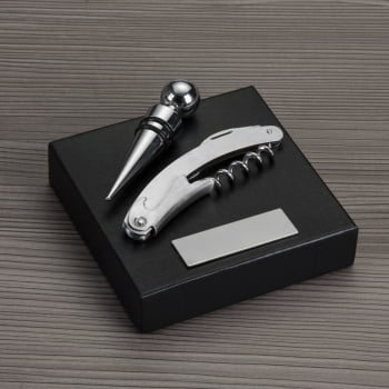 Kit Vinho Personalizado Saca Rolha e Tampa de Bico 2 Peças X10071 Brinde Personalizado