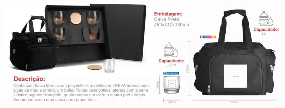 Kit Whisky Personalizado 9 Peças Com Bolsa Térmica SMKT-90081 Brindes Personalizados