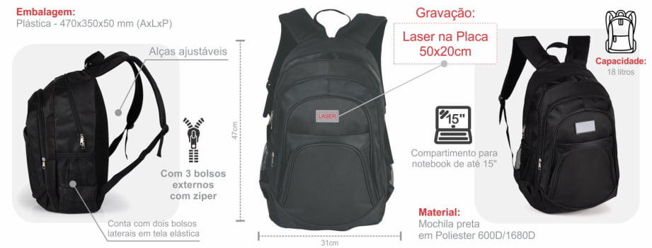 Mochila Personalizada Poliéster 18 Litros SMMA-02301 Brinde Personalizado