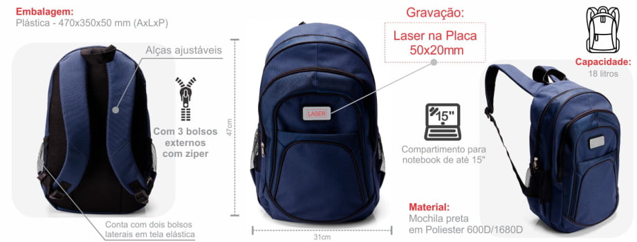 Mochila Personalizada Poliéster 18 Litros SMMA-02303 Brindes Personalizados