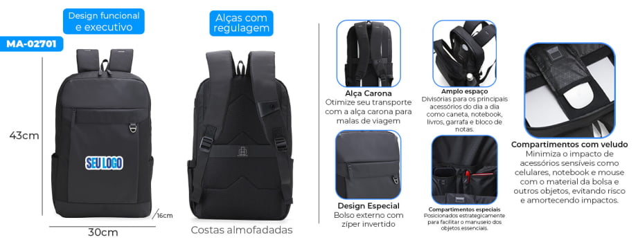 Mochila Personalizada Poliéster 20 Litros SMMA-02701 Brindes Personalizados