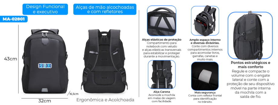 Mochila Personalizada Poliéster 22 Litros SMMA-02801 Brinde Personalizado