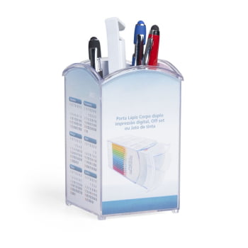 Porta Caneta Personalizado Acrilico Duplo Compartimento X14720 Brinde Personalizado