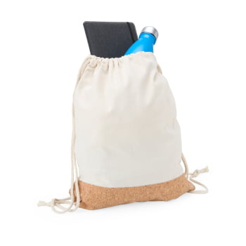 Mochila Personalizada Sacola Sacochila Lona e Cortiça com Alças em Algodão X08078 Brinde Personalizado