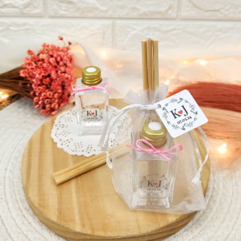 LEMBRANCINHA DE CASAMENTO AROMATIZADOR DIFUSOR 30ML ORGANZA FIO DE SEDA AD TRANSPARENTE E TAG