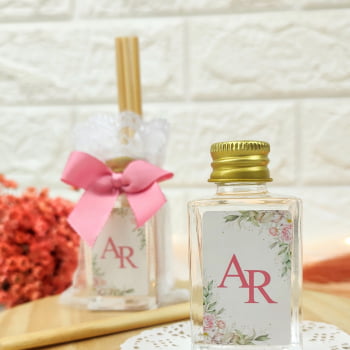 LEMBRANCINHA DE CASAMENTO AROMATIZADOR DIFUSOR 30ML ORGANZA COM RENDA LAÇO GORGURÃO 