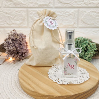 LEMBRANCINHA DE CASAMENTO HOME SPRAY 30ML SACO ALGODÃO FIO DE SEDA