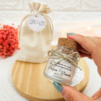 LEMBRANCINHA DE CASAMENTO VELA AROMÁTICA 40G SACO ALGODÃO JUTA