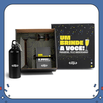 Kit Aniversário de Colaborador Personalizado Garrafa Caneta e Bloco 3 Peças SMKT-90235-ADC Brindes Personalizados Kit Aniversário de Colaborador Personalizado Garrafa Caneta e Bloco 3 Peças SMKT-90235-ADC Brindes Personalizados
