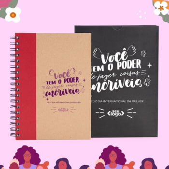 Brinde Dia Das Mulheres Personalizado Caderno Wire-O Bege/Vermelho SMLE-30644-MULHER Brinde Personalizado