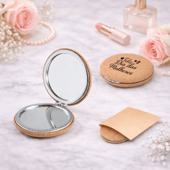Brinde Dia Das Mulheres Personalizado Espelho de Bolso Personalizado Cortiça SP94898-MULHERES Brinde Personalizado