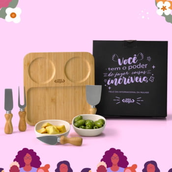 Brinde Dia Das Mulheres Personalizado Kit Petisco Bambu / Fibra de Bambu 7 Peças SMKT-9033L-MULHER Brindes Personalizados