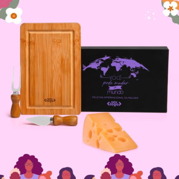 Brinde Dia Das Mulheres Personalizado Kit Queijo 3 Peças Bambu / Inox SMPD-47023-MULHER Brindes Personalizados