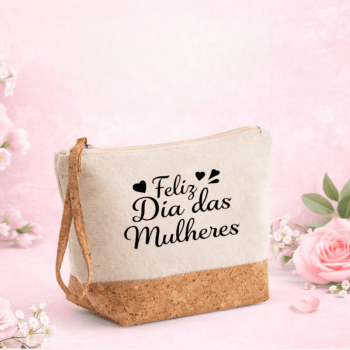 Brinde Dia Das Mulheres Personalizado Necessaire Algodão e cortiça Sustentável Viagem MSP92735-MULHER Brindes Personalizados