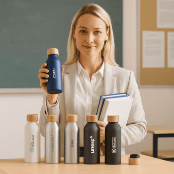 Brinde Presente Dia dos Professores Personalizado Garrafa Squeeze Alumínio com tampa Bambu 550 ml