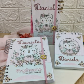 Brinde Presente Dia dos Professores Personalizado Kit Agenda, Bloco de Anotações e Planner 2x1