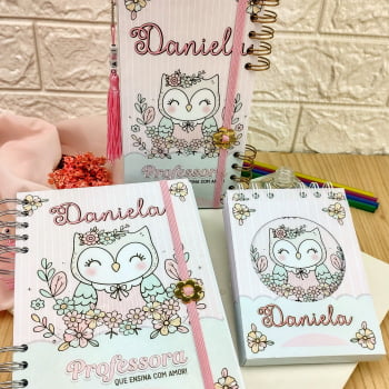 Brinde Presente Dia dos Professores Personalizado Kit Agenda, Bloco de Anotações e Planner 2x1