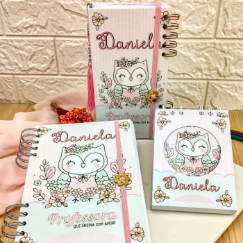 Brinde Presente Dia dos Professores Personalizado Kit Agenda, Bloco de Anotações e Planner 2x1