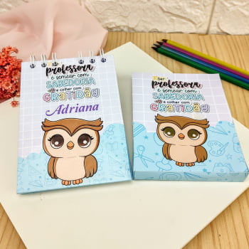 Brinde Presente Dia dos Professores Personalizado Kit Agenda e Bloco de Anotações