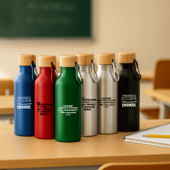 Brinde Presente Dia dos Professores Personalizado Squeeze Garrafa Alumínio 100% reciclado Sustentável 400ml Brilhante