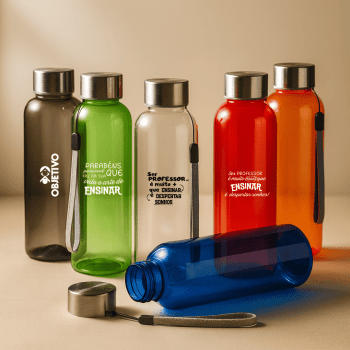 Brinde Presente Dia dos Professores Personalizado Squeeze Garrafa PET Personalizada 550 ml M7500 Brinde Personalizado