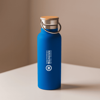 Brinde Presente Dia dos Professores Personalizado Squeeze Garrafa Térmica 570 ml Aço Inox e Tampa Bambu e Alça